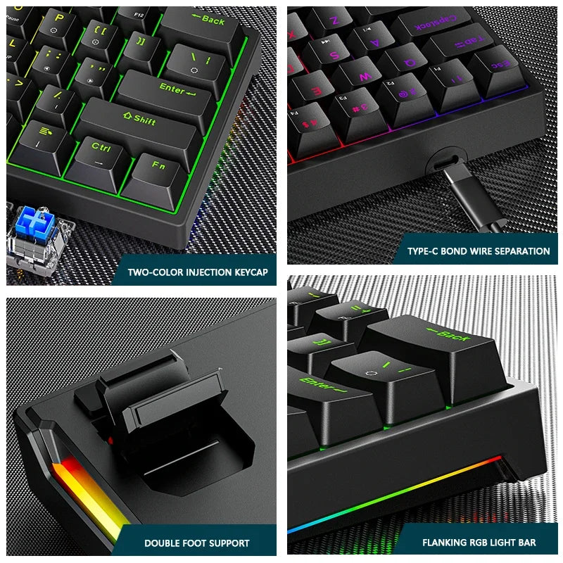 Mini Gaming Mechanical Keyboard 61 Keys RGB Type-C Wired Gaming Keyboard