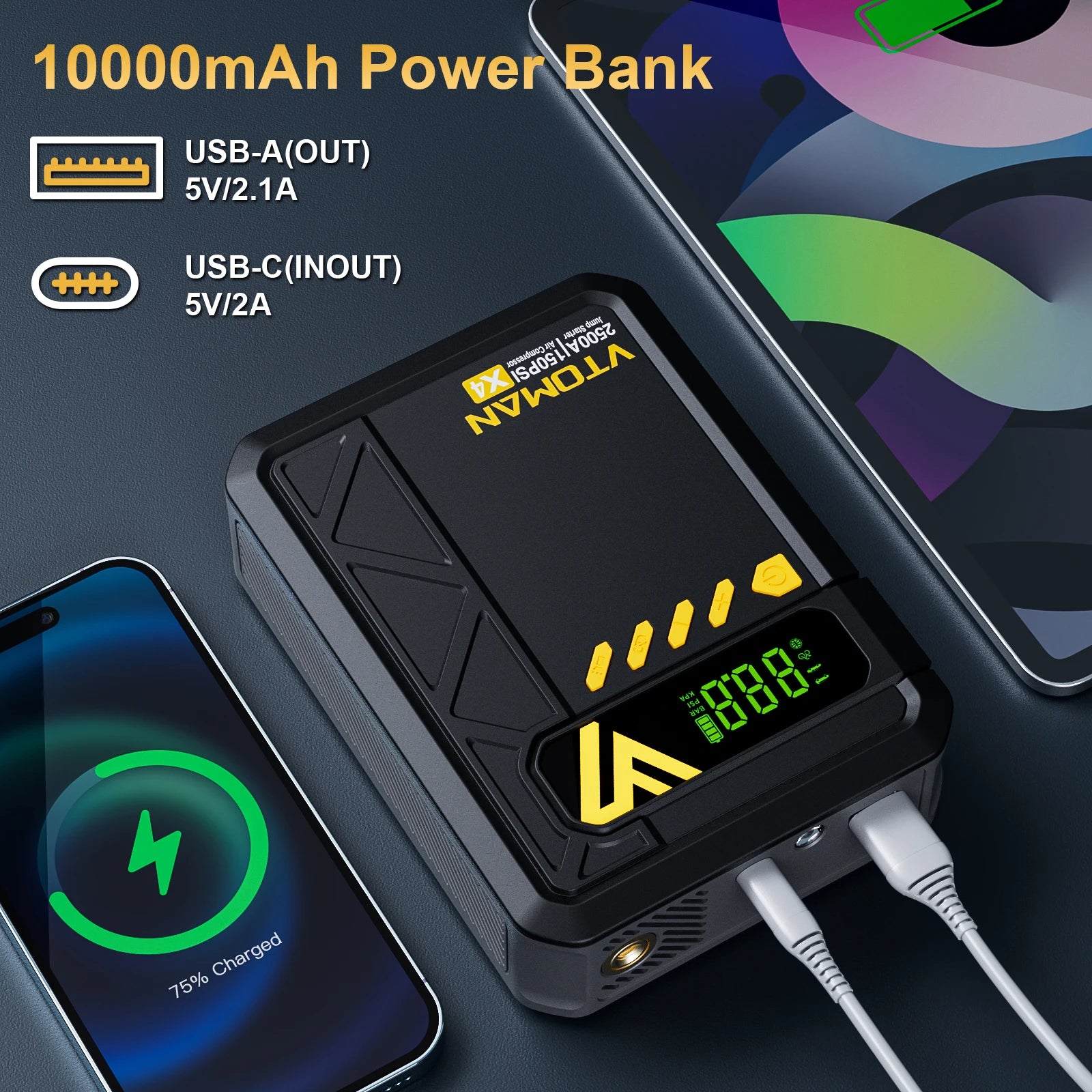 Car Jump Starter 2500A Car Power Bank Portable Air Compressor Car