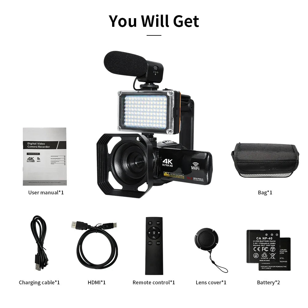 Digital Camera 3.0 Inci 48MP Wifi Camcorder with Windproof Microphone