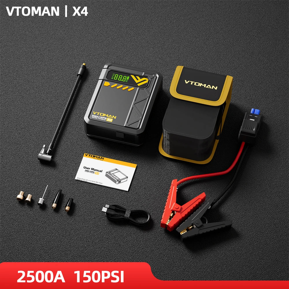 Car Jump Starter 2500A Car Power Bank Portable Air Compressor Car