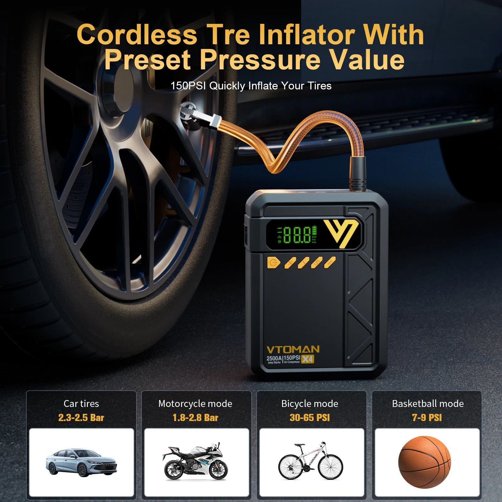 Car Jump Starter 2500A Car Power Bank Portable Air Compressor Car