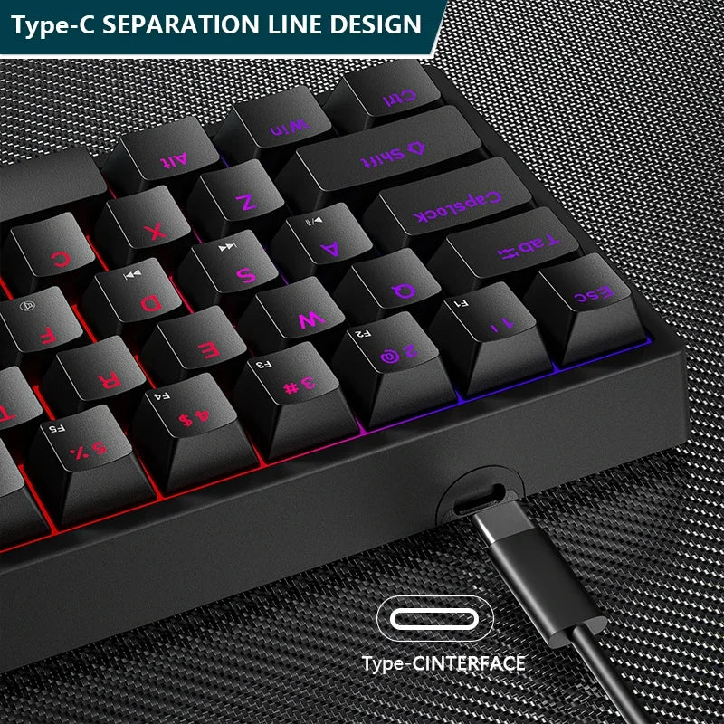 Mini Gaming Mechanical Keyboard 61 Keys RGB Type-C Wired Gaming Keyboard