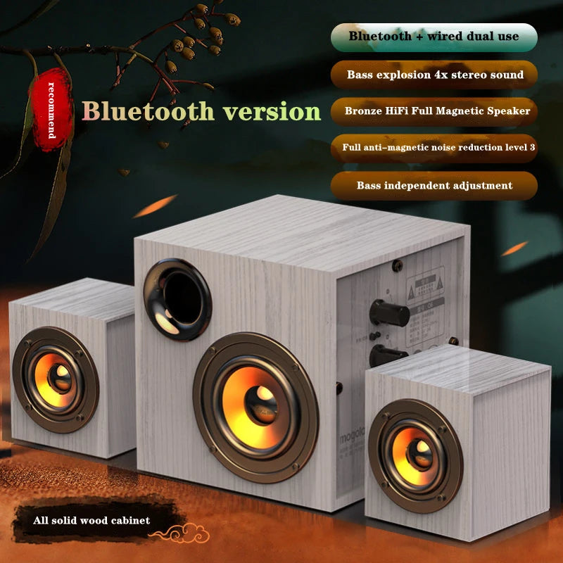 Wooden plug-in desktop bluetooth 2.1 wired speaker high volume computer