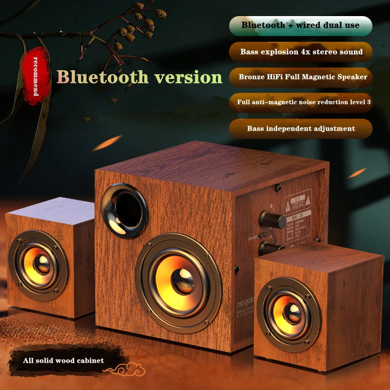 Wooden plug-in desktop bluetooth 2.1 wired speaker high volume computer