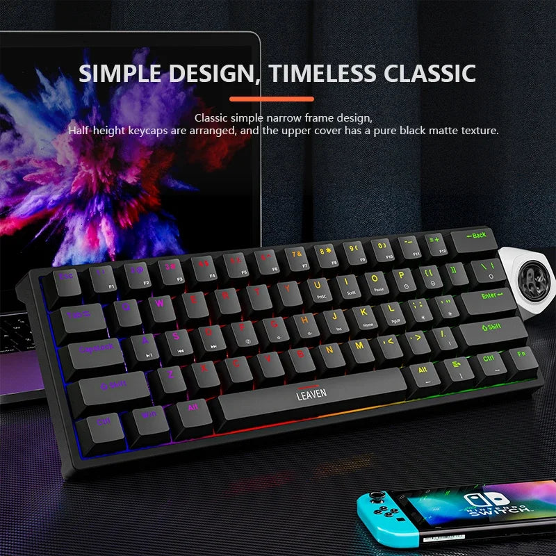 Mini Gaming Mechanical Keyboard 61 Keys RGB Type-C Wired Gaming Keyboard