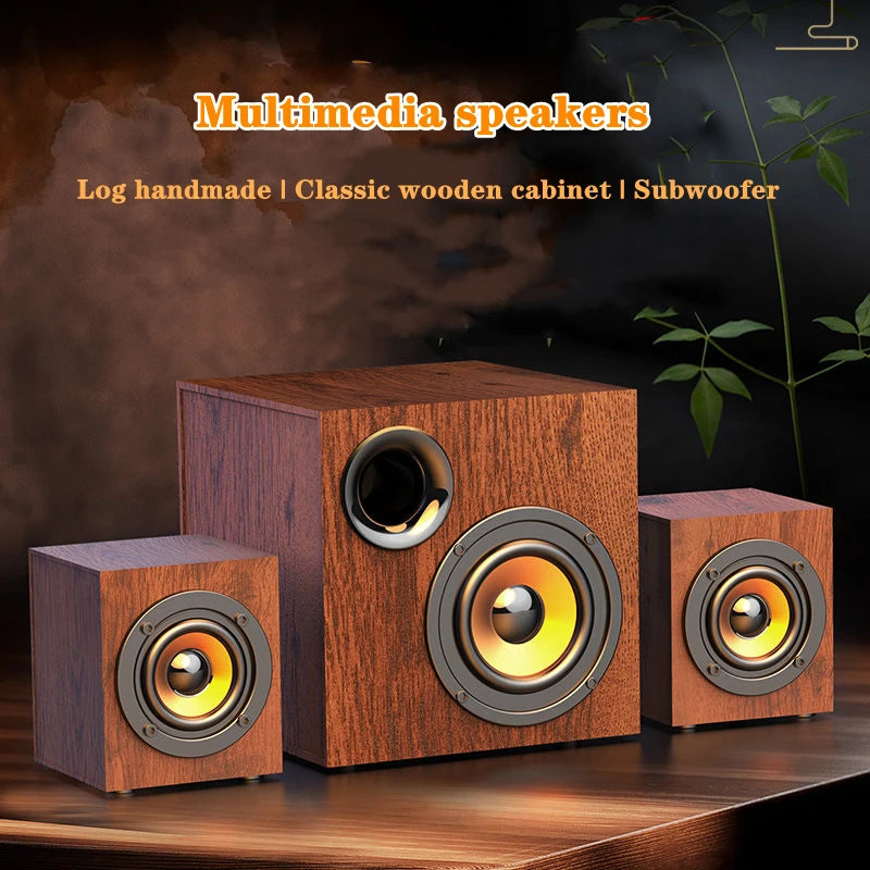 Wooden plug-in desktop bluetooth 2.1 wired speaker high volume computer