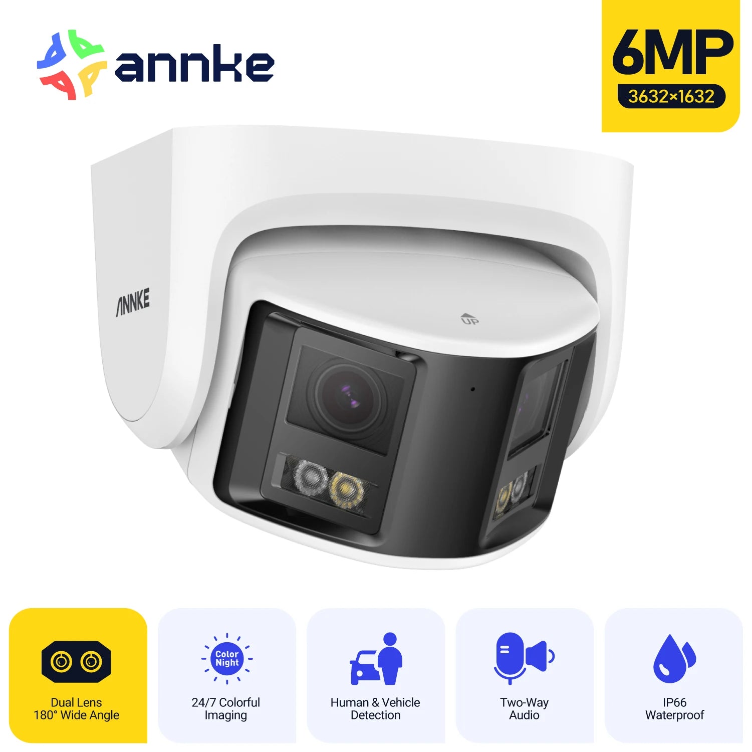 Camera Security Dual Lens Human Detect Two Way Audio 180° Wide View Angle