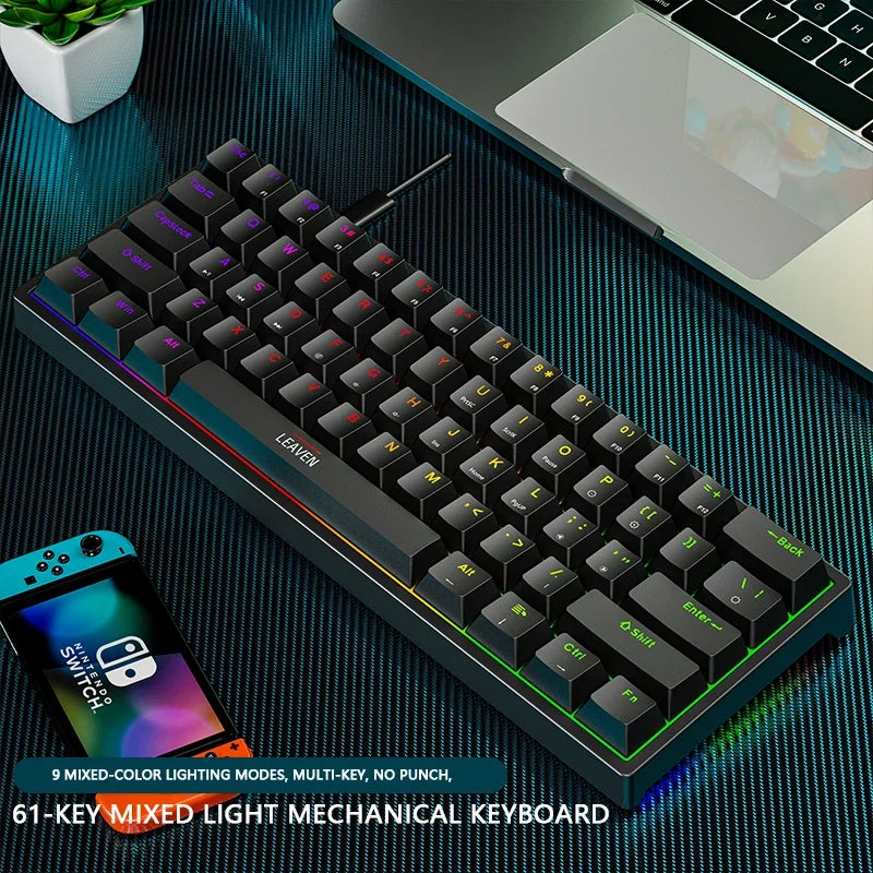 Mini Gaming Mechanical Keyboard 61 Keys RGB Type-C Wired Gaming Keyboard