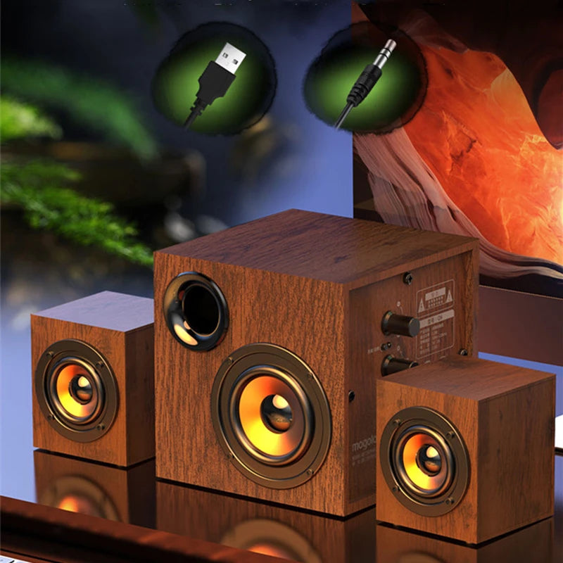 Wooden plug-in desktop bluetooth 2.1 wired speaker high volume computer