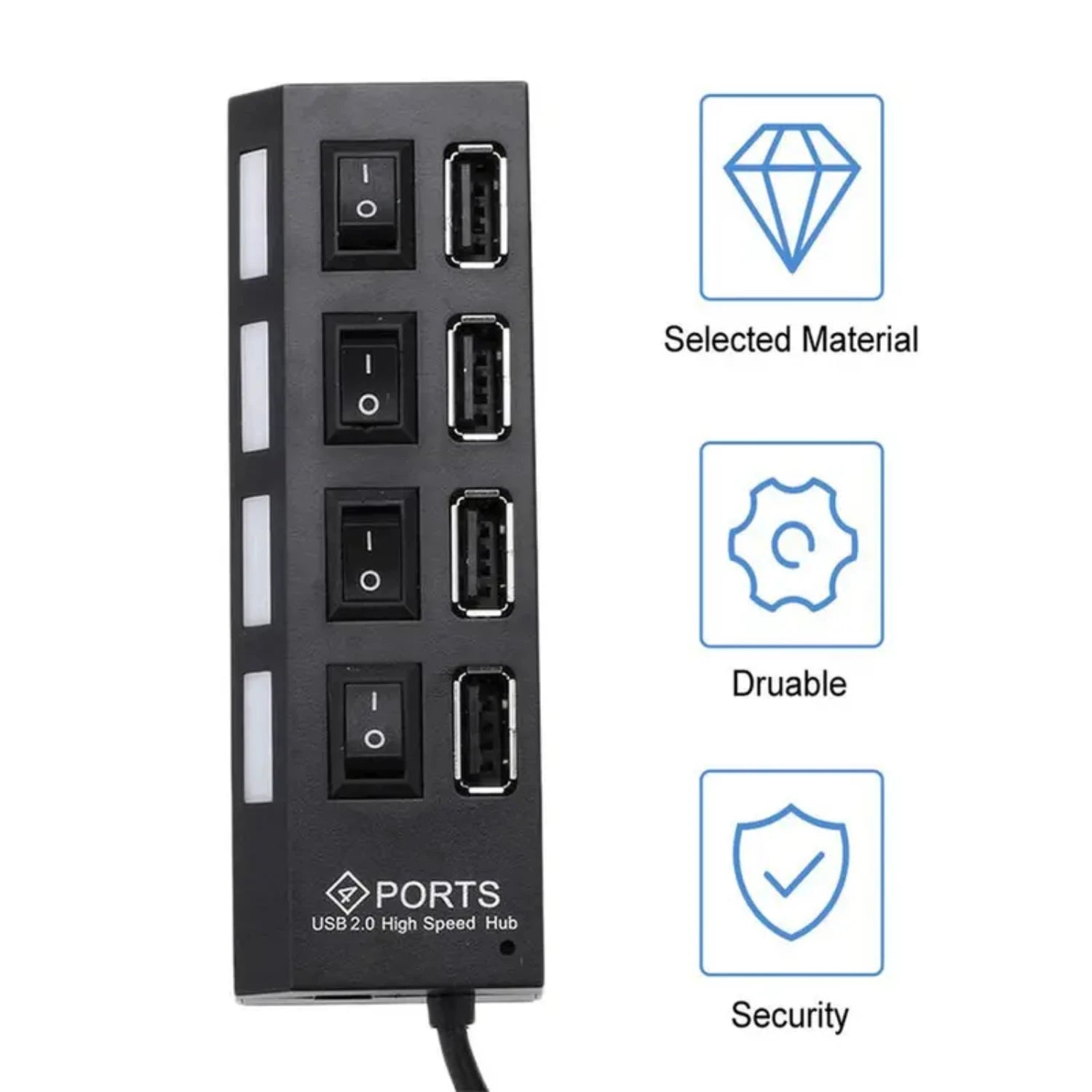 New USB 2.0 Data Hub With Individual  Switches And Lights For PC Laptop