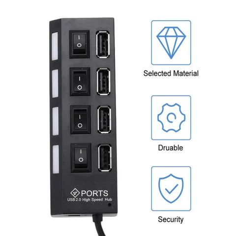 New USB 2.0 Data Hub With Individual  Switches And Lights For PC Laptop