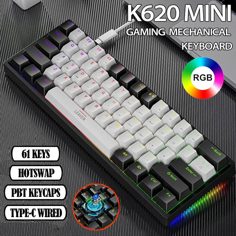 Mini Gaming Mechanical Keyboard 61 Keys RGB Type-C Wired Gaming Keyboard